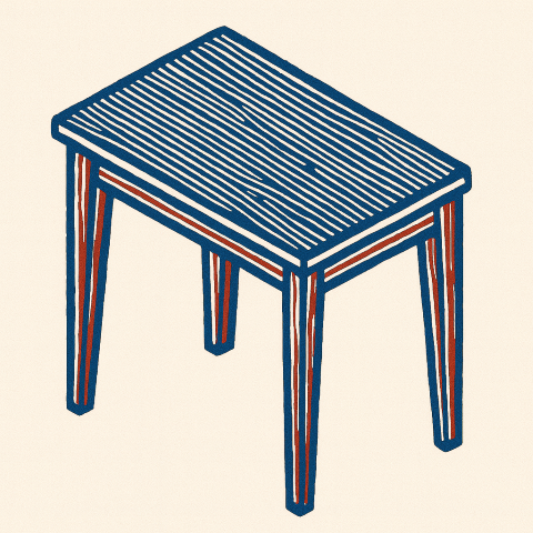 drawing of a Tall Joiner built custom table in red and blue.