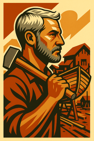 Drawing of the Tall joiner himself at a boat yard