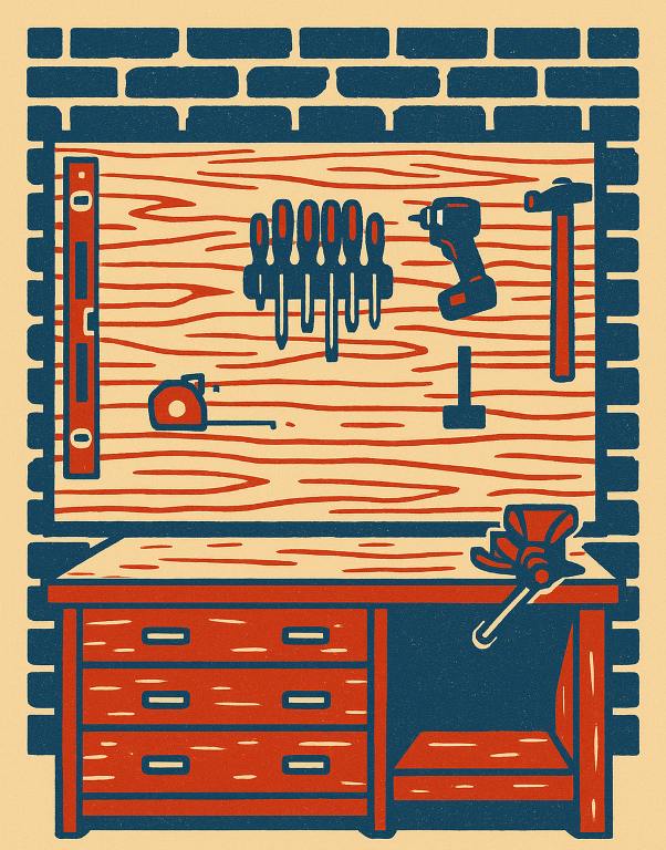 A drawing of a custom workbench built by Tall Joiner