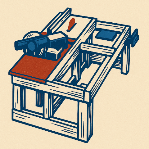 Drawing of Tall Joiner made custom work bench in red and blue.