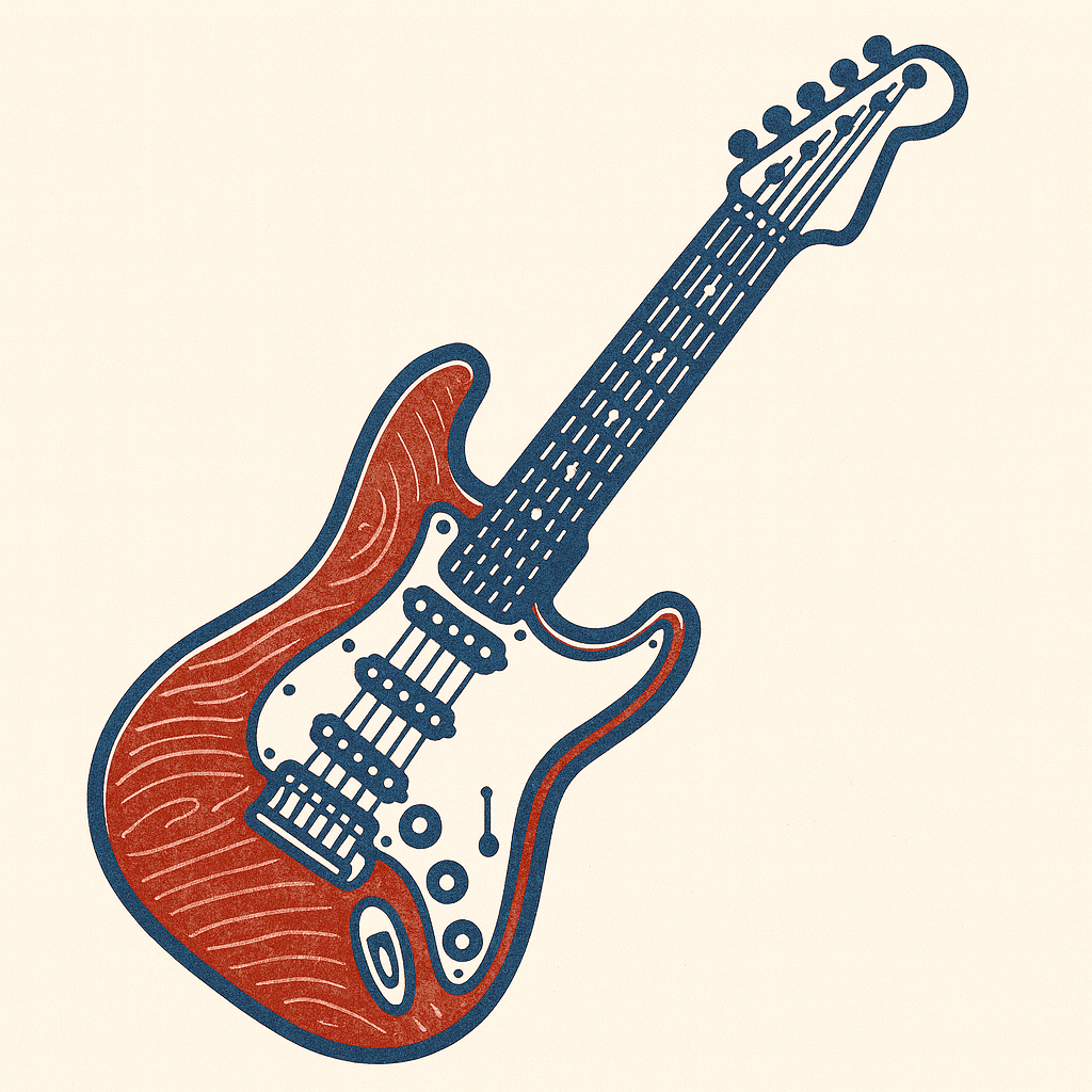 Drawing of a fender stratocaster in the style of tall joiner